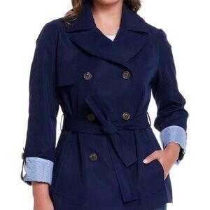 Weatherproof Women's Lightweight Double Breasted Tie Waist Trench Coat, Navy XXL